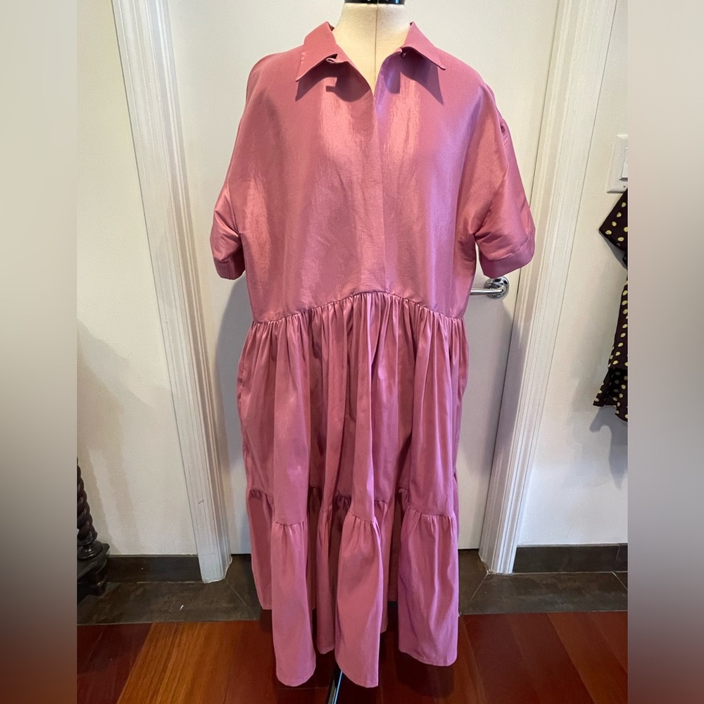 Kimberly Goldson Donni Ruffle Hem Midi Dress Rose Water Size 2X